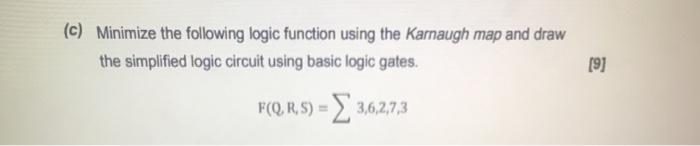 Solved (c) Minimize the following logic function using the | Chegg.com