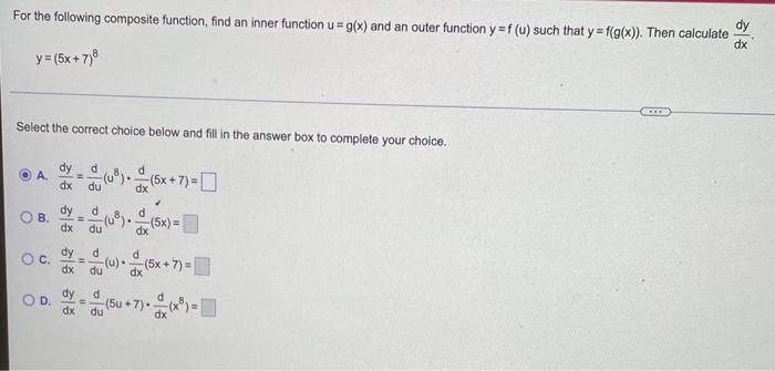 Solved For the following composite function, find an inner | Chegg.com