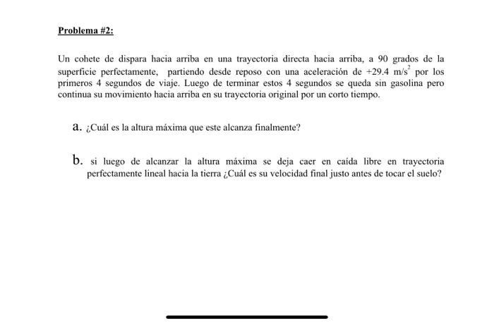 Un cohete de dispara hacia arriba en una trayectoria directa hacia arriba, a 90 grados de la superficie perfectamente, partie