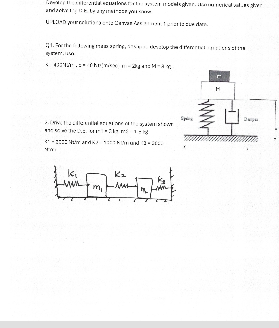 Develop the differential equations for the system | Chegg.com