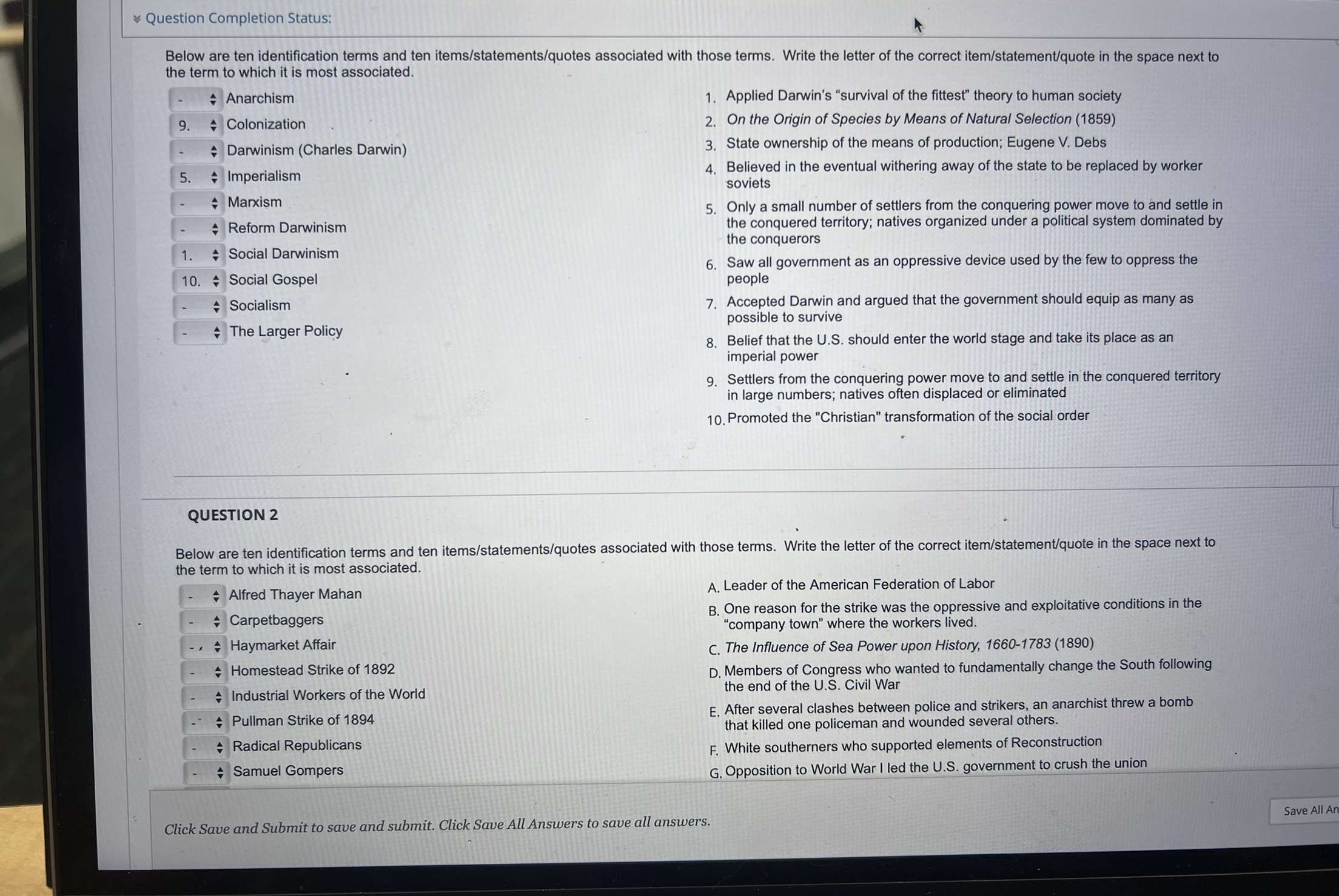 Solved Question Completion Status:Below are ten | Chegg.com