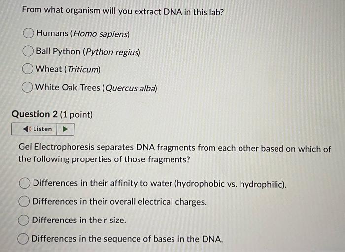 Solved From what organism will you extract DNA in this lab? | Chegg.com