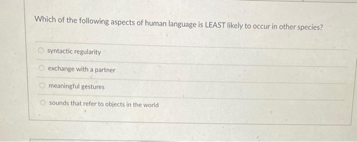 Solved Which of the following aspects of human language is | Chegg.com