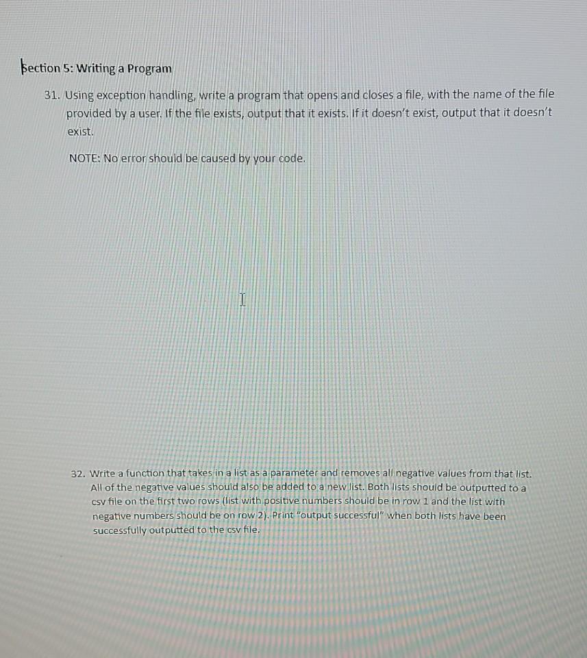 Solved þection 5: Writing a Program 31. Using exception | Chegg.com