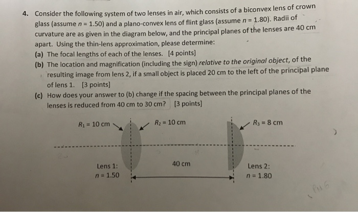 Solved 4. Consider The Following System Of Two Lenses In | Chegg.com