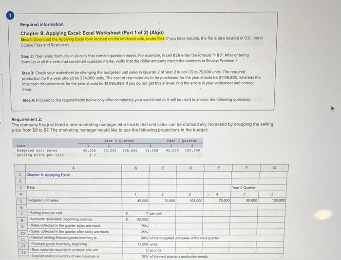 Solved Required information Chapter 8: Applying Excel: Excel | Chegg.com