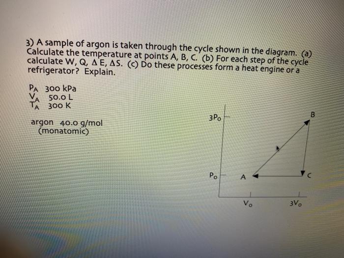 Solved 3 A Sample Of Argon Is Taken Through The Cycle Sh Chegg Com