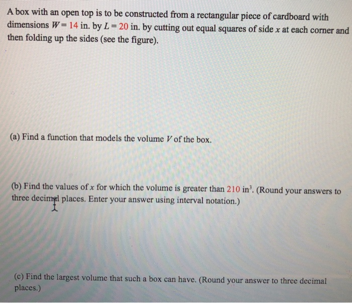 Solved A box with an open top is to be constructed from a | Chegg.com