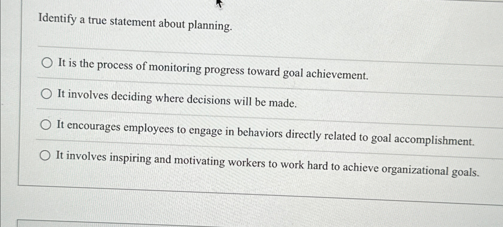 Solved Identify a true statement about planning.It is the | Chegg.com