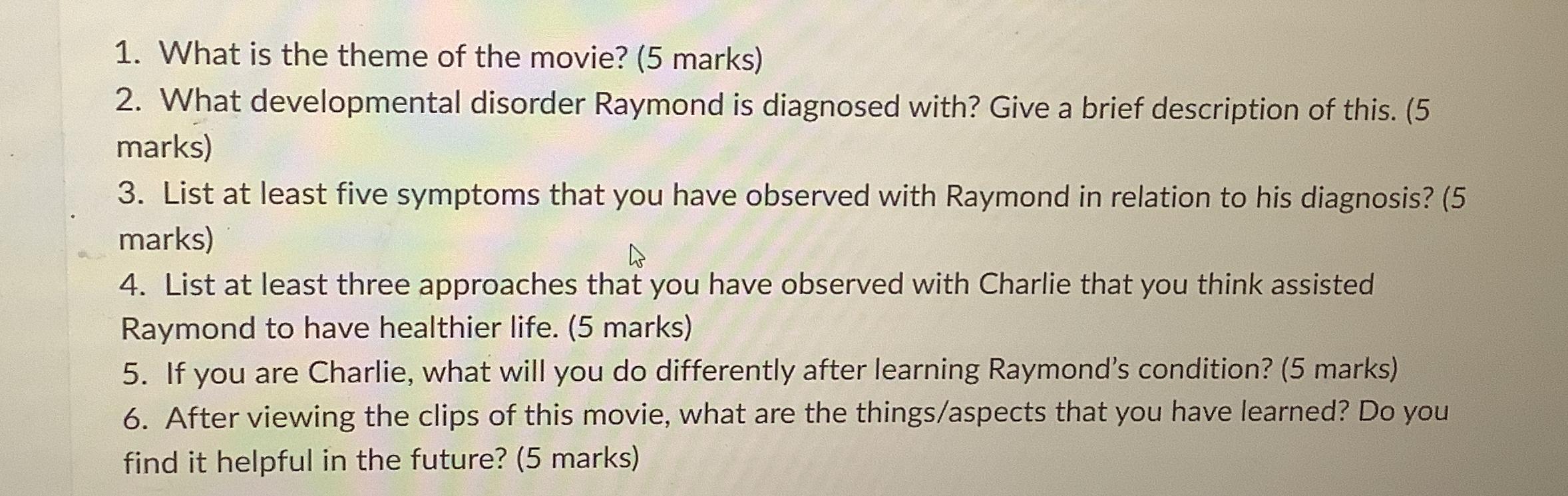 Solved What is the theme of the movie? (5 ﻿marks)What | Chegg.com
