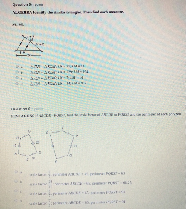 Solved Question 5 1 Point Algebra Identify The Similar Chegg Com