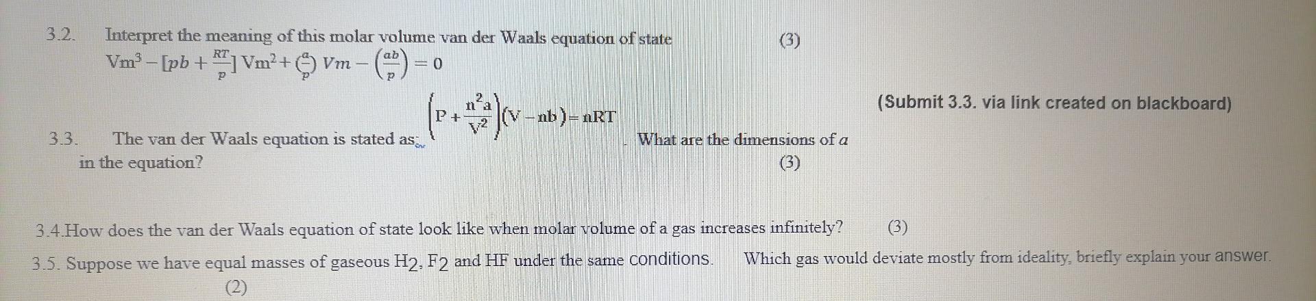 Solved 3.2. (3) Interpret the meaning of this molar volume | Chegg.com