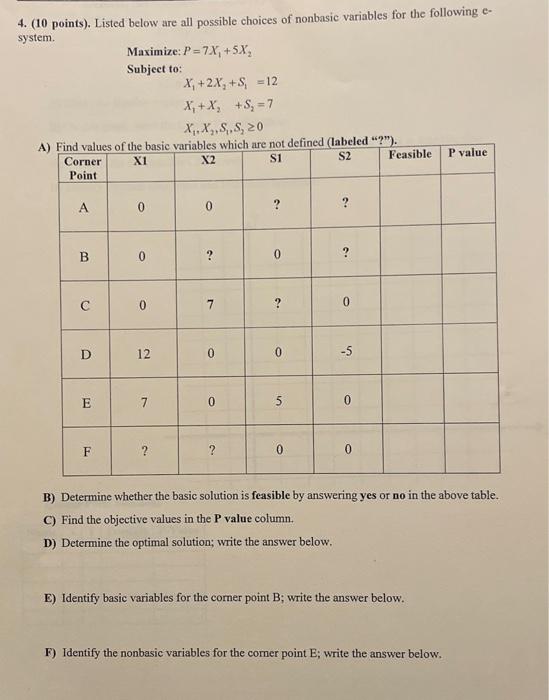 4. (10 points). Listed below are all possible choices | Chegg.com