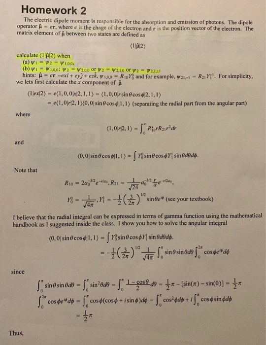 Solved Homework 2 The electric dipole moment is responsible | Chegg.com
