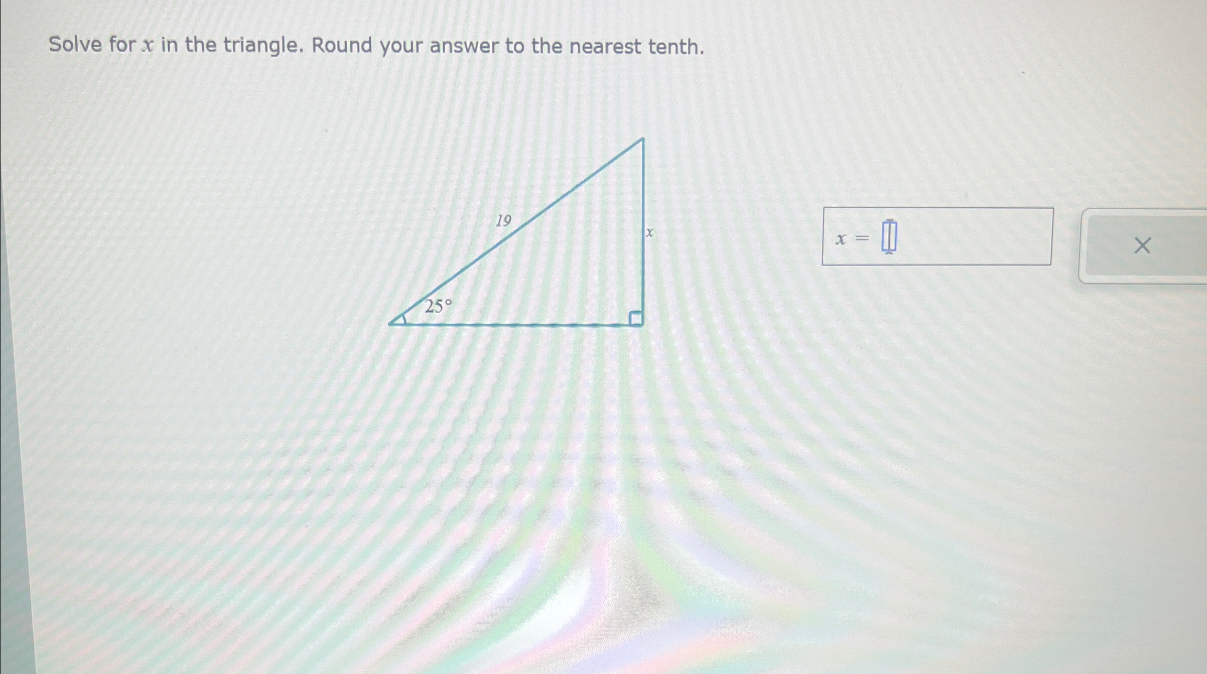 Solved Solve for x ﻿in the triangle. Round your answer to | Chegg.com
