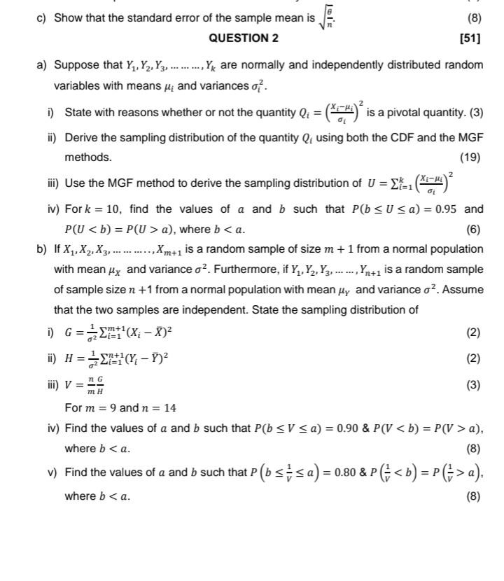 Solved c) Show that the standard error of the sample mean is | Chegg.com