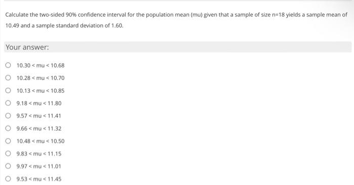 Solved Calculate the two-sided 90% confidence interval for | Chegg.com
