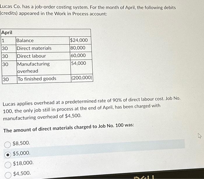 Solved Lucas Co. has a joborder costing system. For the