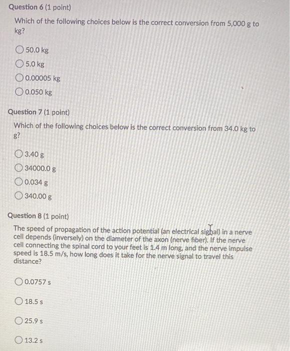 Solved Question 6 (1 point) Which of the following choices | Chegg.com