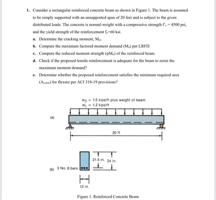 Solved 1. Consider a rectangular reinforced concrete beam as | Chegg.com
