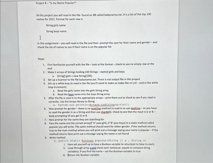 IN this project you will read in the file-found on 88 | Chegg.com