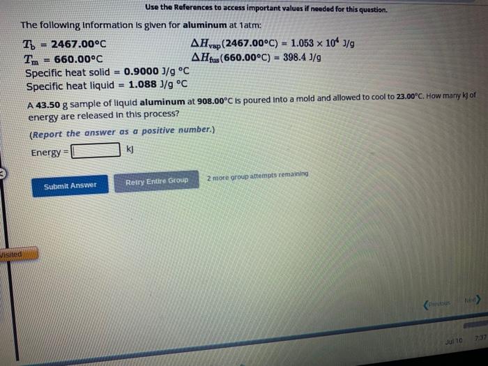 Solved The Following Information Is Given For Aluminum At 1 | Chegg.com