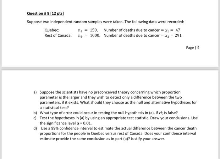 Solved Question \# 8 [12 Pts] Suppose Two Independent Random | Chegg.com