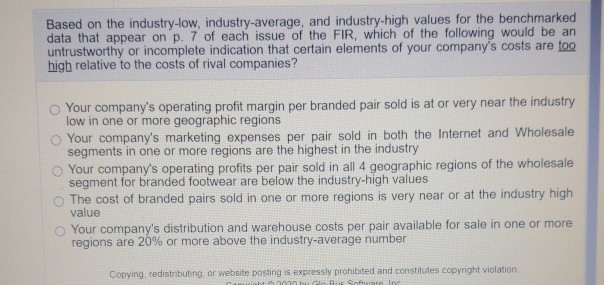 Based On The Industry Low Industry Average Based on the industry-low, industry-average, and | Chegg.com