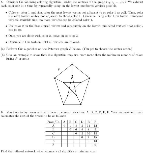 Solved 5. Consider the following coloring algorithm. Order | Chegg.com