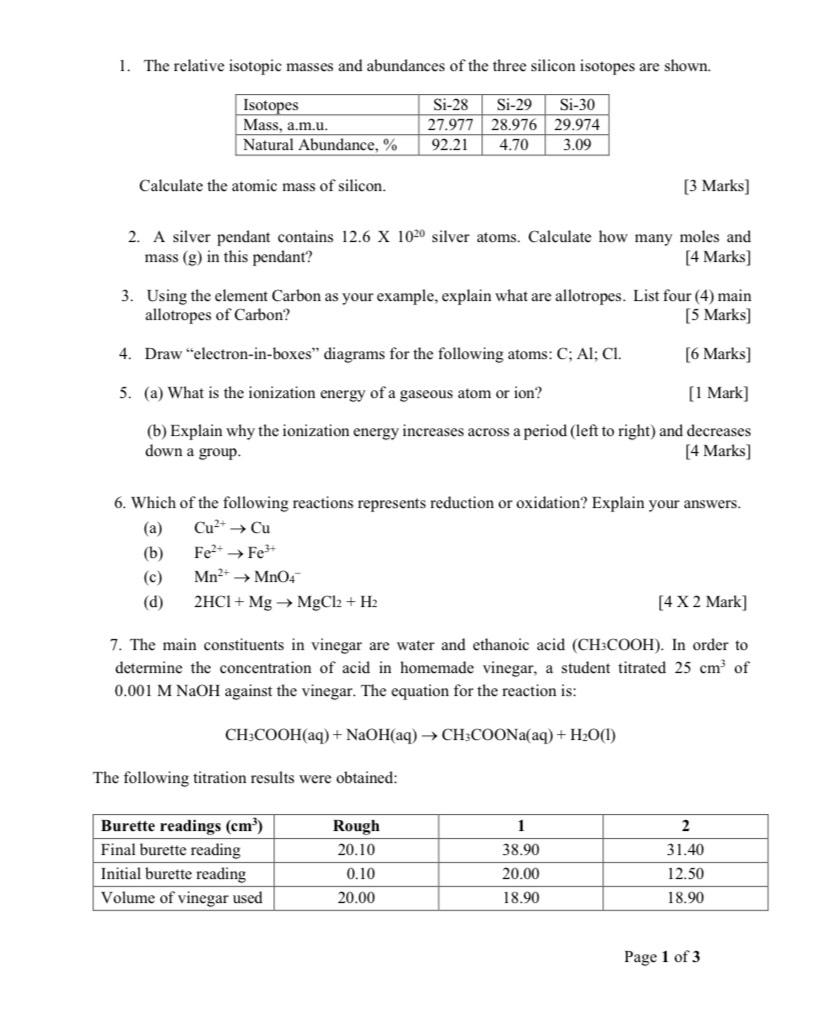 Solved The relative isotopic masses and abundances of the | Chegg.com