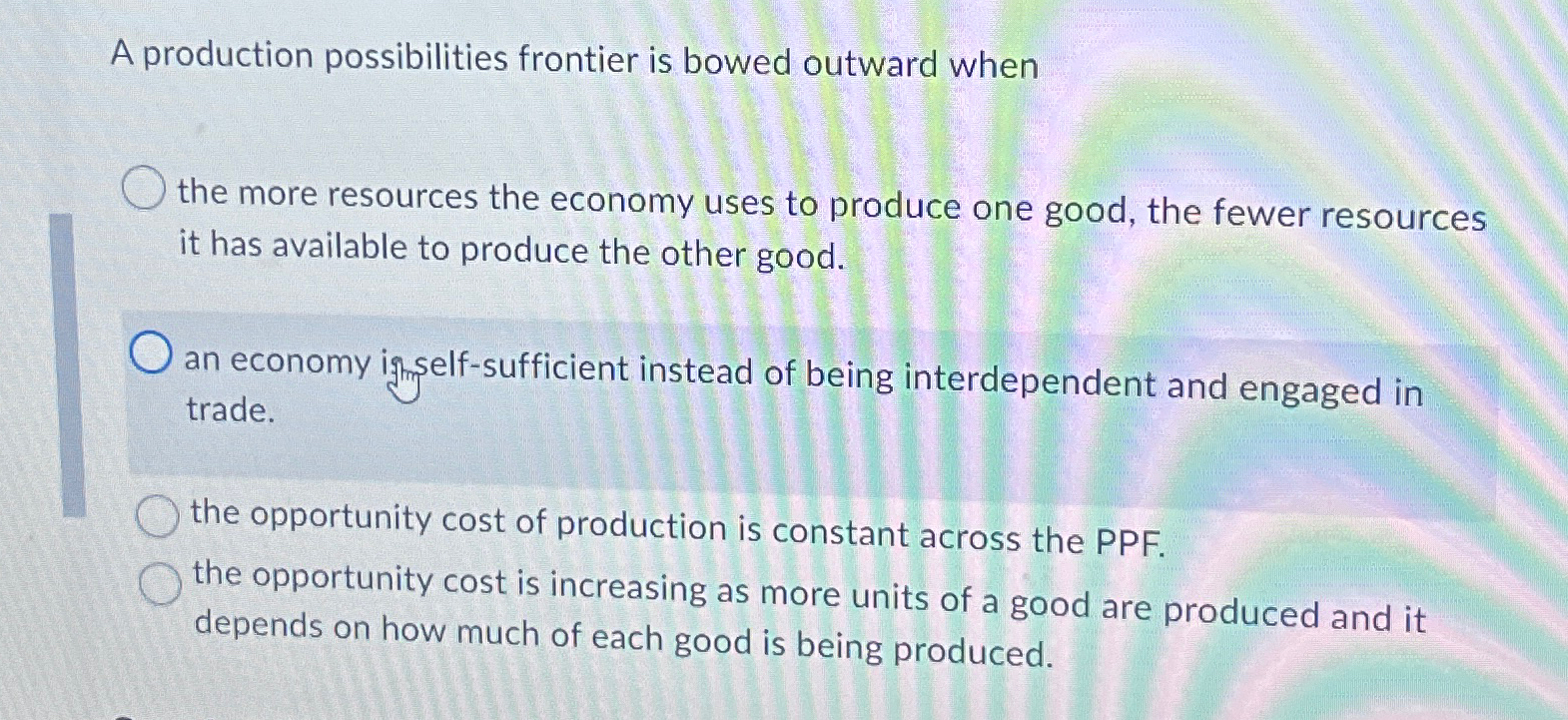 A production possibilities frontier is bowed outward | Chegg.com