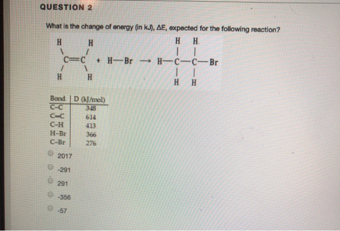 Solved Question 2 What Is The Change Of Energy In Kj A Chegg Com