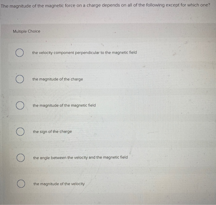 Solved The magnitude of the magnetic force on a charge | Chegg.com