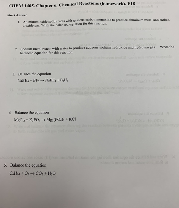 Solved CHEM 1405. Chapter 6. Chemical Reactions (homework). | Chegg.com