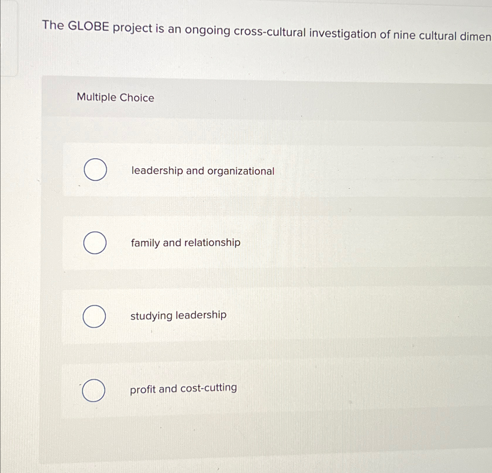 Solved The GLOBE project is an ongoing cross-cultural | Chegg.com