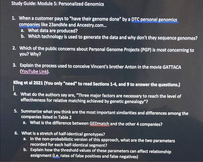 Study Guide: Module 5: Personalized Genomics 1. When | Chegg.com