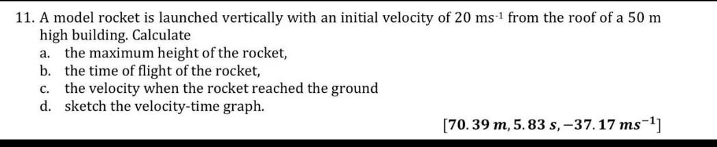 Solved 11. A model rocket is launched vertically with an | Chegg.com