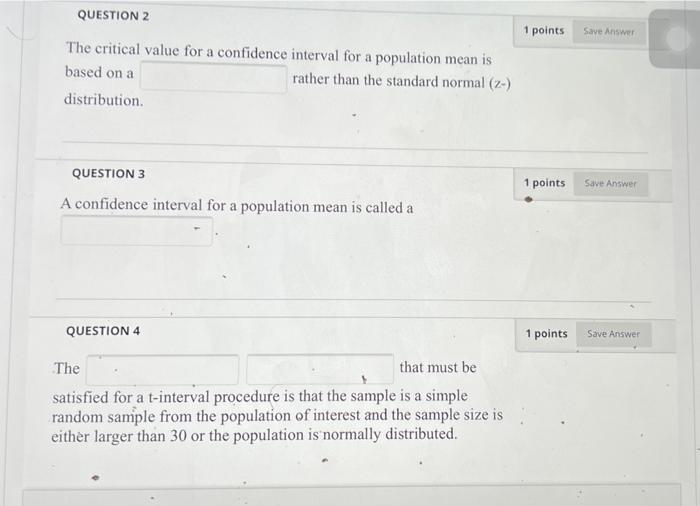 Solved QUESTION 2 1 points Save Answer The critical value | Chegg.com