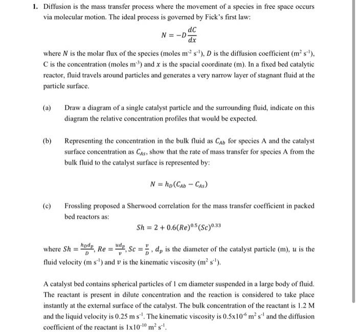 Solved 1. Diffusion Is The Mass Transfer Process Where The 