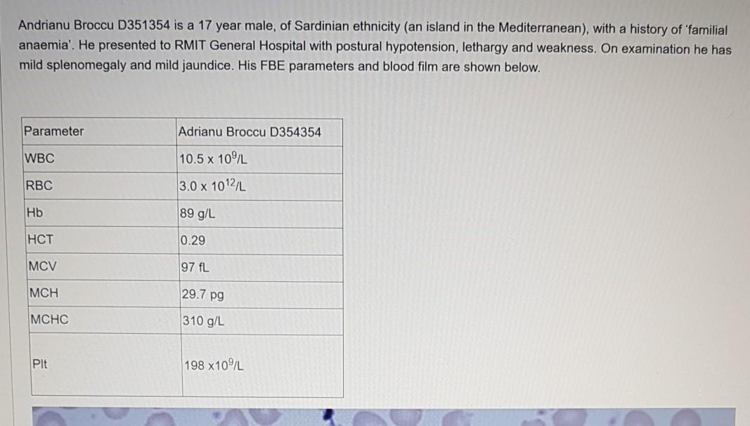 Solved Andrianu Broccu D351354 is a 17 year male, of | Chegg.com