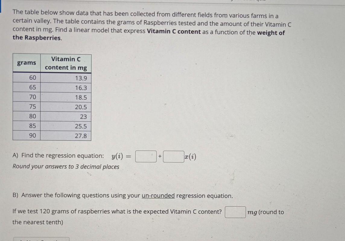 Solved The table below show data that has been collected | Chegg.com