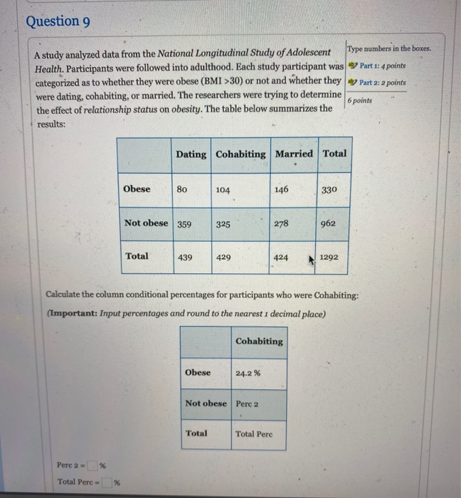 Solved Question 9 A study analyzed data from the National Chegg