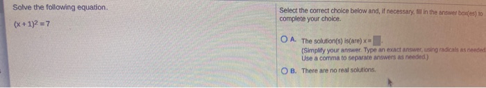 Solved Solve the following equation. Select the correct | Chegg.com