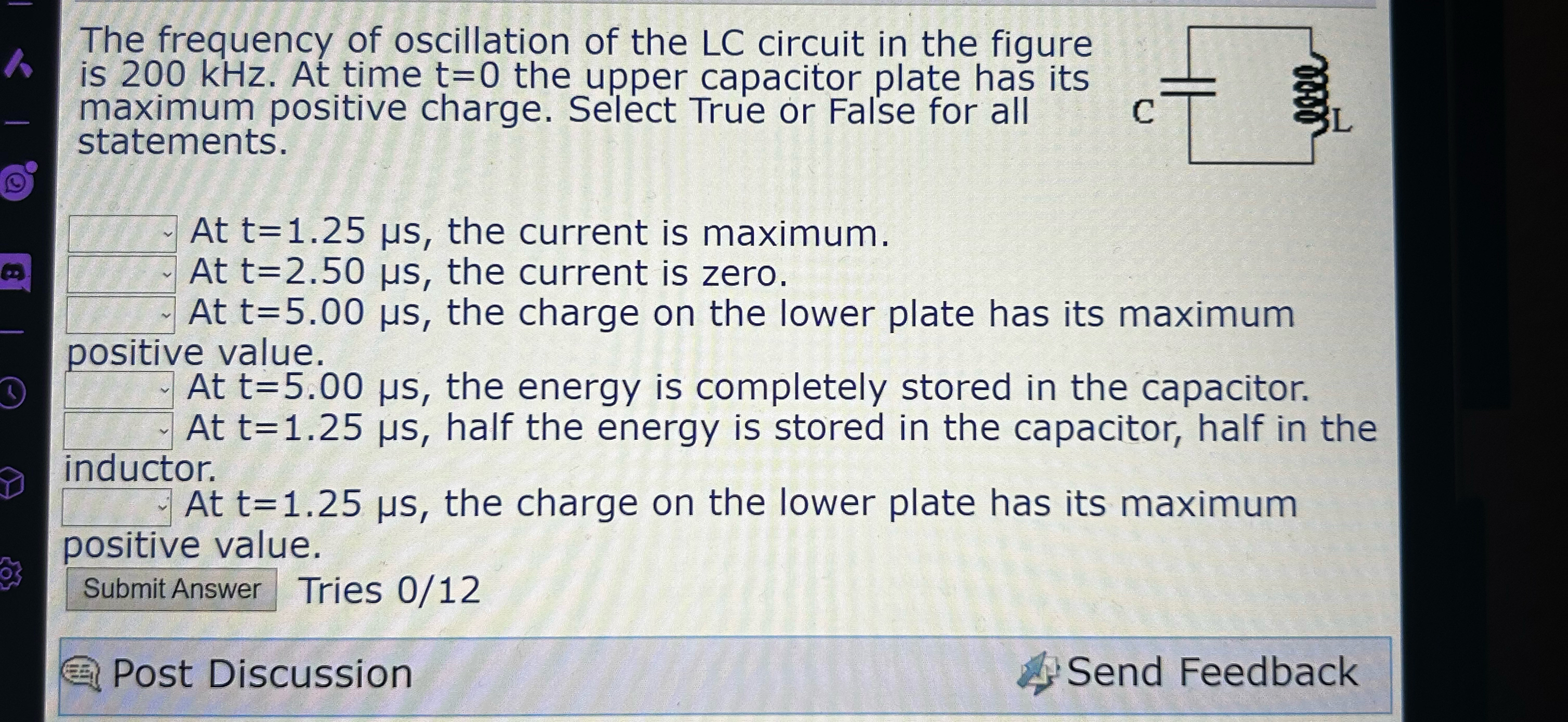 Solved The frequency of oscillation of the LC circuit in the | Chegg.com
