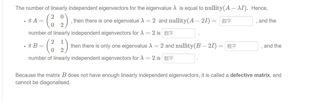 Solved The number of linearly independent eigenvectors for | Chegg.com