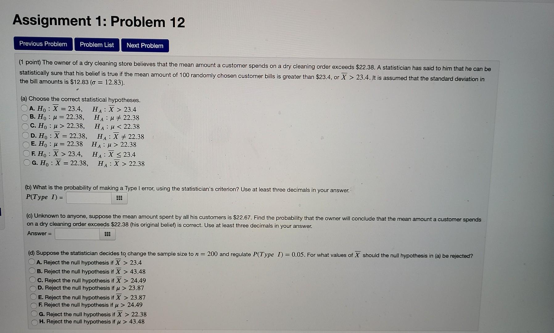 Solved Assignment 1: Problem 12 Previous Problem Problem | Chegg.com
