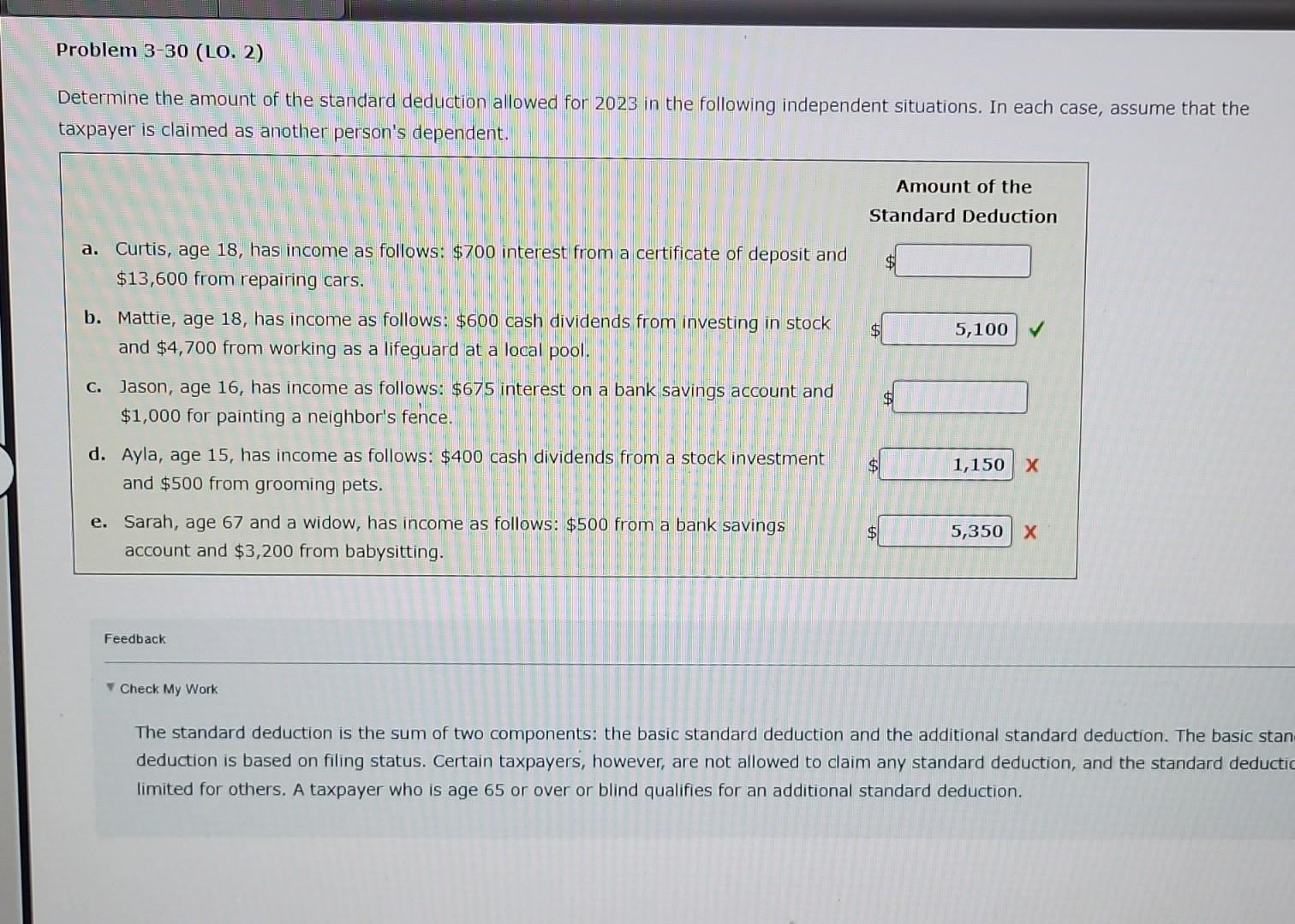 Solved Determine The Amount Of The Standard Deduction Chegg