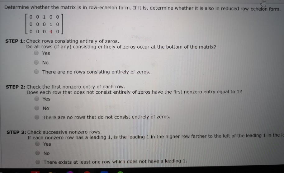Solved Determine whether the matrix is in row-echelon form. | Chegg.com