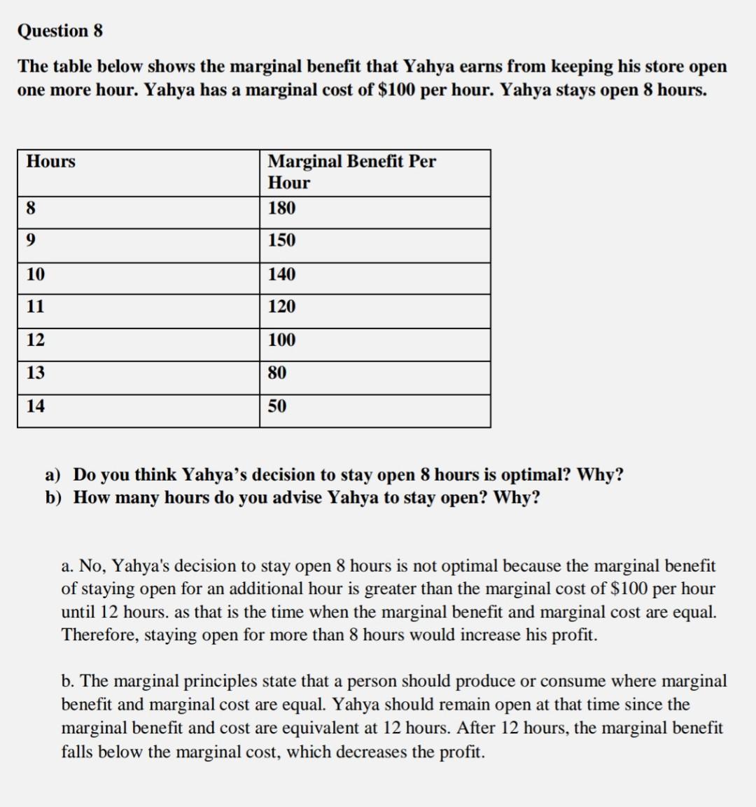 Solved Question 10 The table below shows the marginal