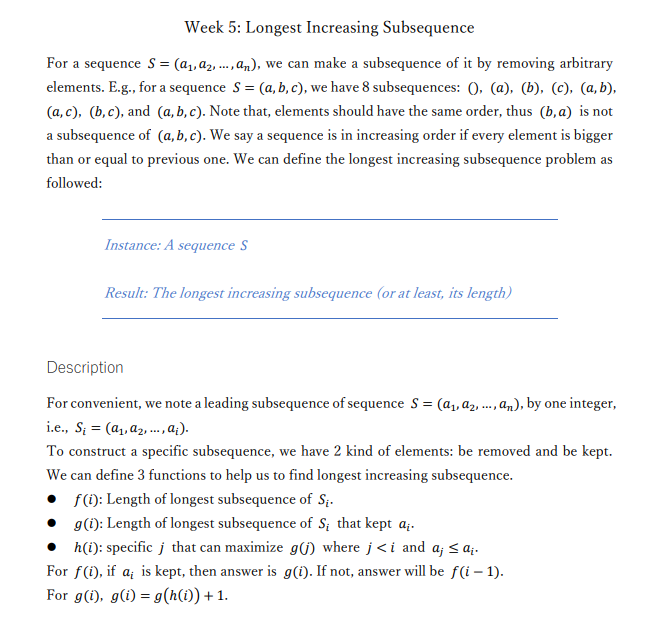 Solved Week 5: Longest Increasing Subsequence For a sequence | Chegg.com